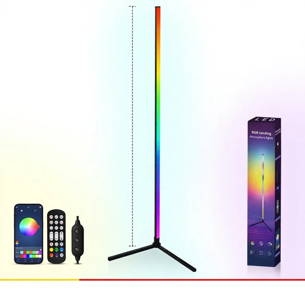 RGB gulvlampe med musiksynchronisering, fjernbetjening og app-styring