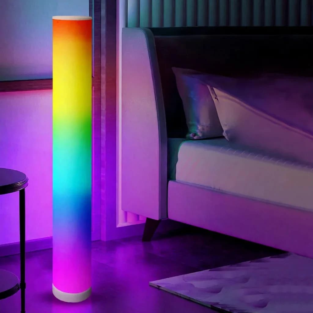 RGB cylindrisk gulvlampe med musiksynkronisering og fjernbetjening
