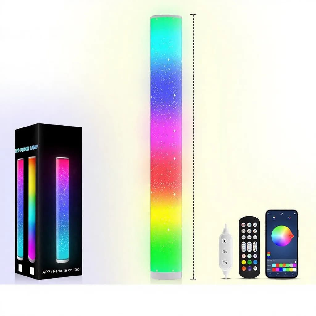 RGB LED Gulvlampe med Stjernemønster, Fjernbetjening og App-styring