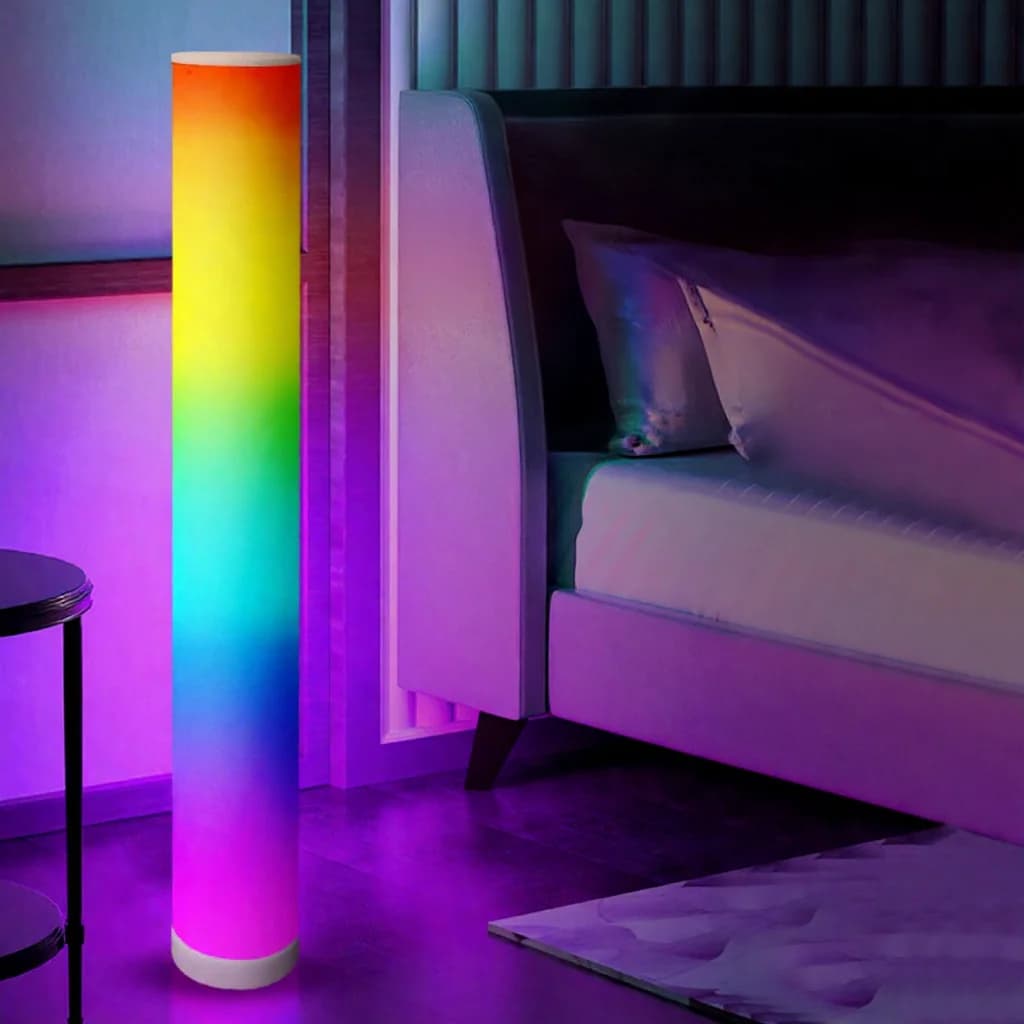 RGB cylindrisk gulvlampe med musiksynkronisering og fjernbetjening