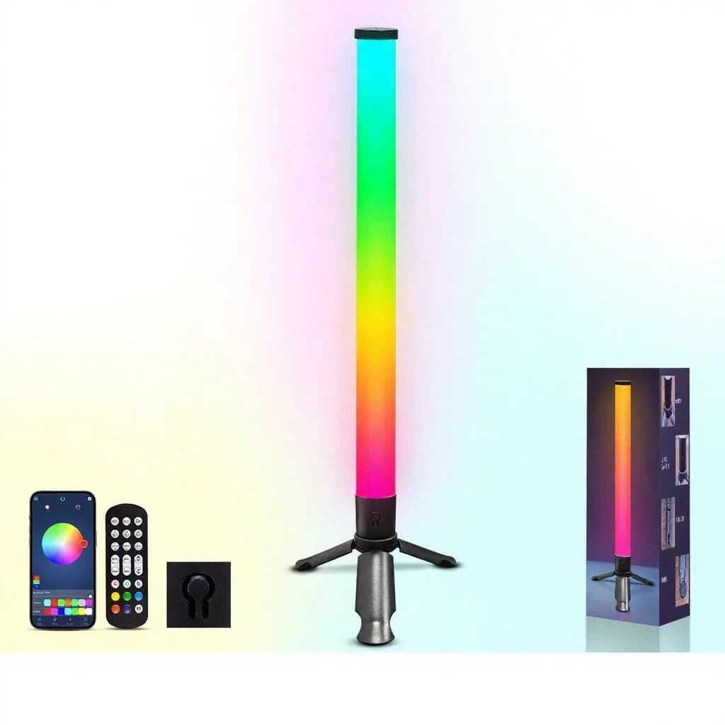 LED Atmosfærelys med Stativ, Musiksynk og RGB-effekter