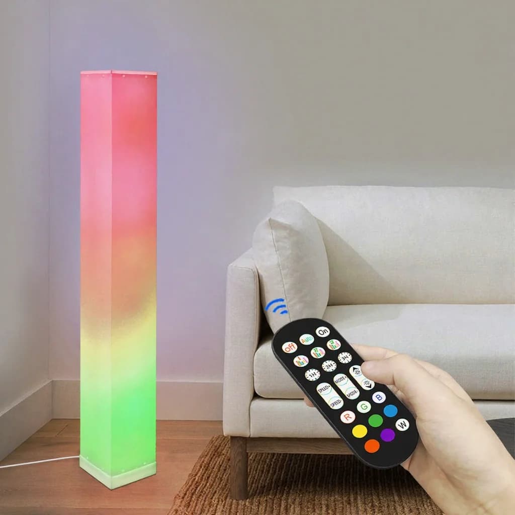Firkantet gulvlampe med fjernbetjening og LED-stemningslys til stuen