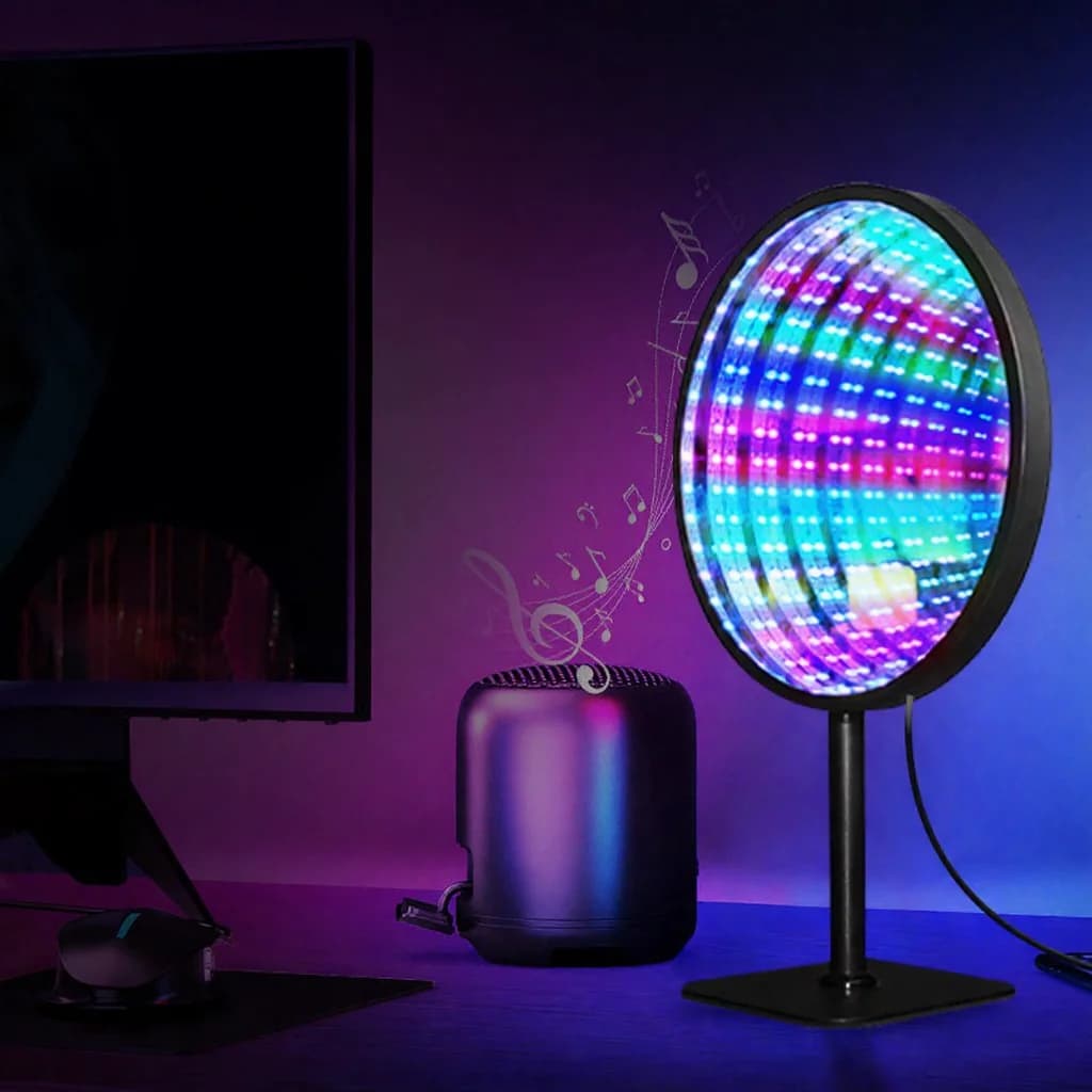 Rund akryl uendelighedsspejl 3D afgrundslys USB RGB atmosfærelampe