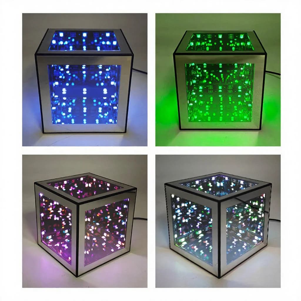 3D uendeligheds-kubelampe med RGB omgivelseslys og lydreaktiv tilstand