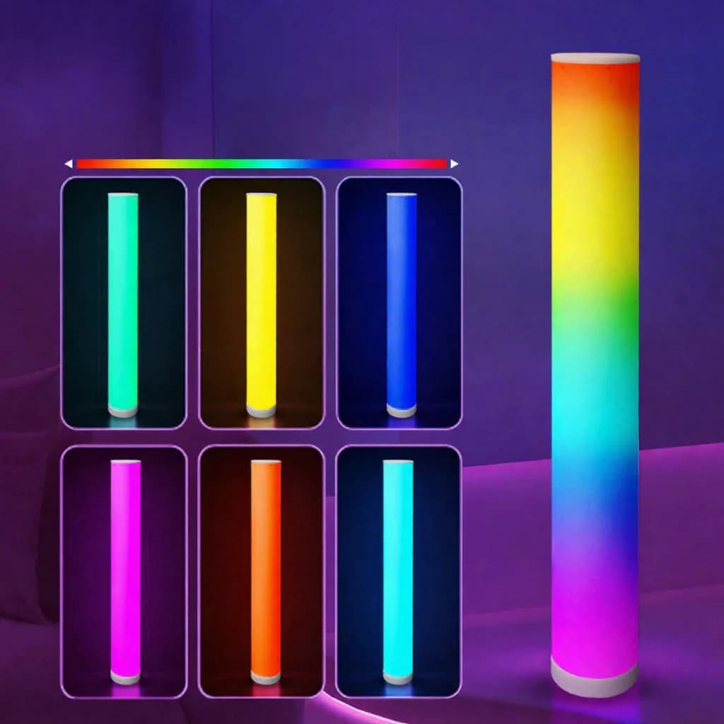 RGB cylindrisk gulvlampe med musiksynkronisering og fjernbetjening
