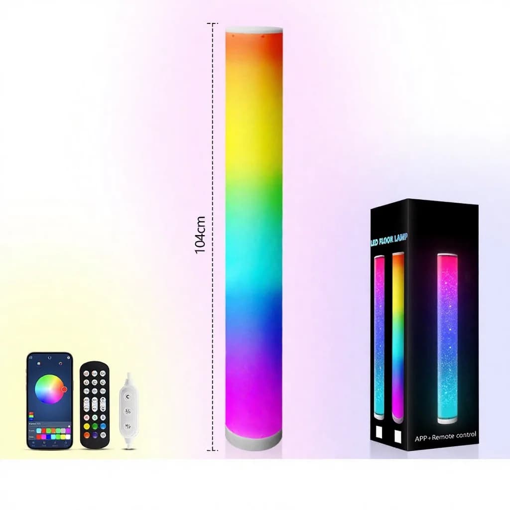 RGB cylindrisk gulvlampe med musiksynkronisering og fjernbetjening