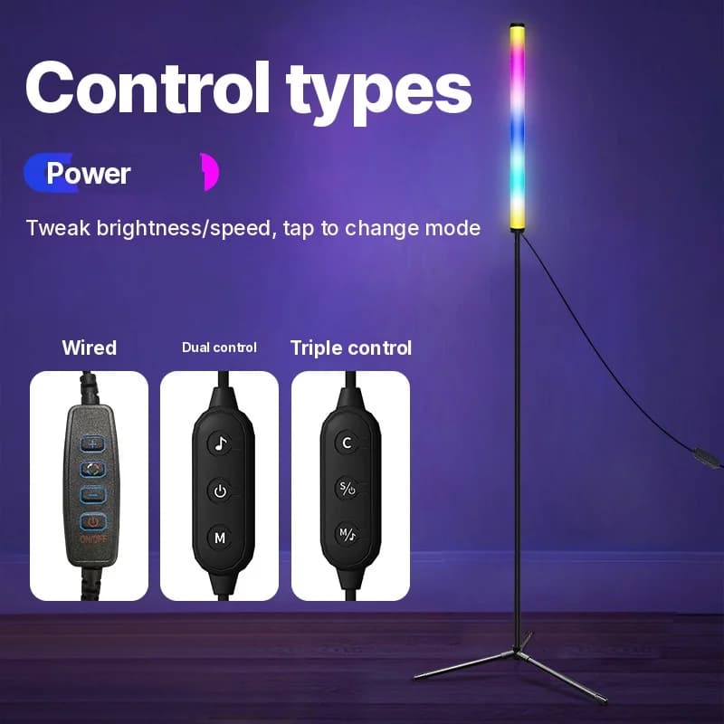 RGB farveskiftende gulvlampe med musiksynk og app-styring