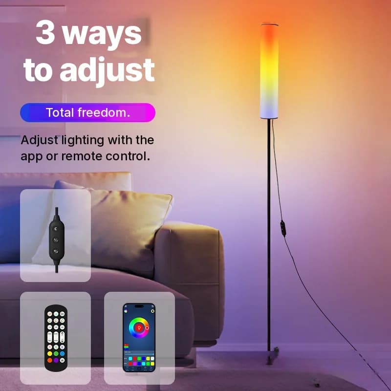 RGB LED tripod-gulvlampe med fjernbetjening til soveværelse og stue