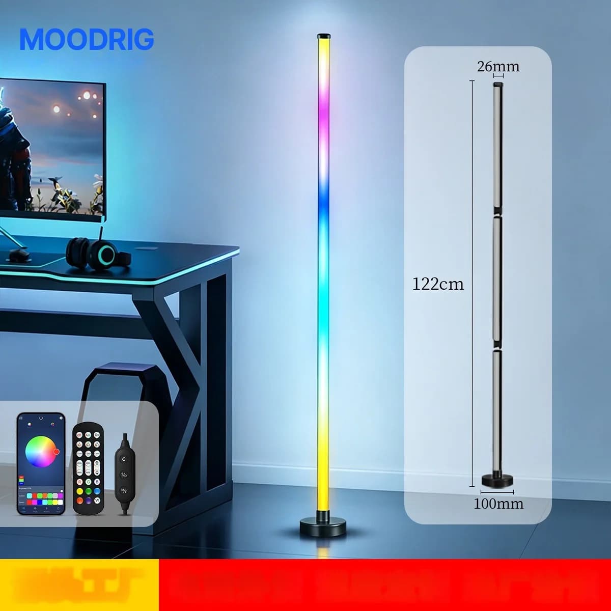 RGB LED Hjørnegulvlampe med Musiksynk, App og Fjernbetjening