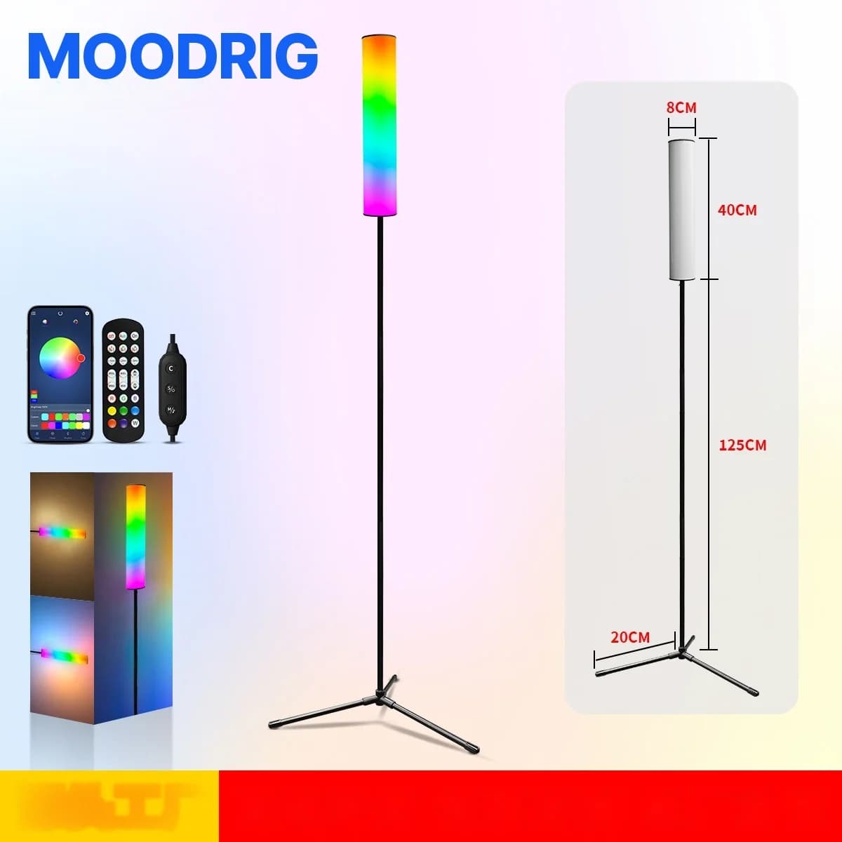 RGB LED tripod-gulvlampe med fjernbetjening til soveværelse og stue