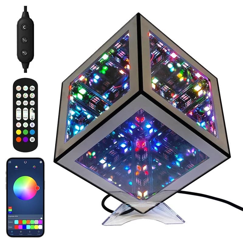 3D uendeligheds-kubelampe med RGB omgivelseslys og lydreaktiv tilstand