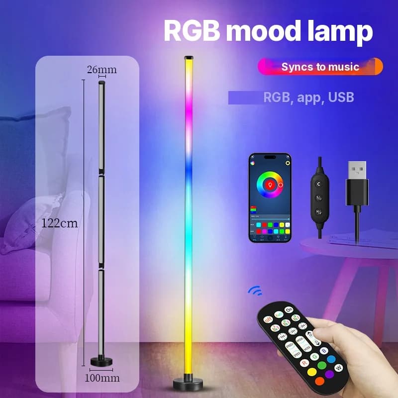 RGB farveskiftende gulvlampe med musiksynchronisering og app-styring