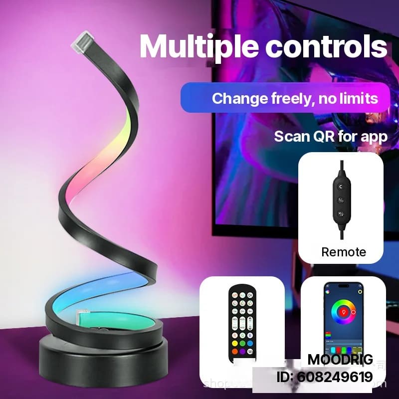 Spiralformet RGB atmosfærelampe med lydreaktion og app-styring