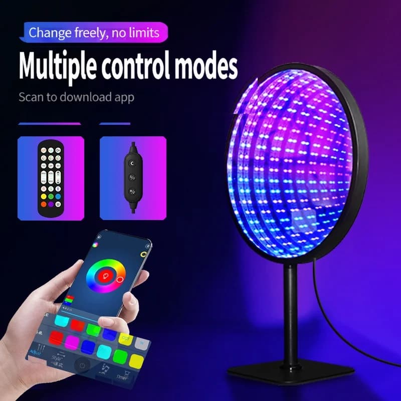 Rund akryl uendelighedsspejl 3D afgrundslys USB RGB atmosfærelampe
